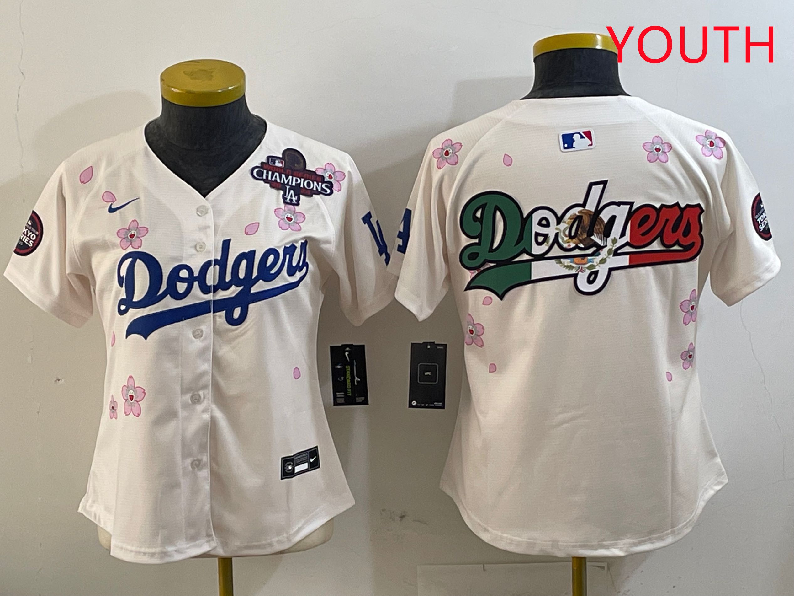 Youth Los Angeles Dodgers Blank Cream Sakura Edition 2025 Nike MLB Jersey style 8->youth mlb jersey->Youth Jersey